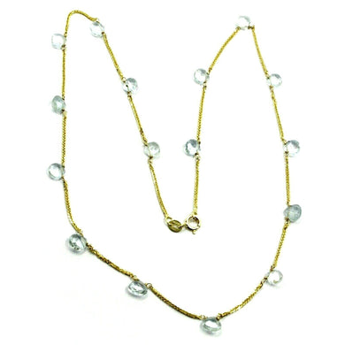 18k yellow gold necklace drop faceted aquamarine pendant alternate, spiga chain.