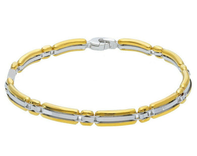 18K YELLOW WHITE GOLD MAN BRACELET ALTERNATE ROUNDED OVAL PLATES 6mm, 21cm 8.3