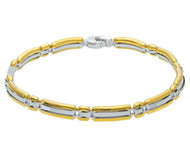18K YELLOW WHITE GOLD MAN BRACELET ALTERNATE ROUNDED OVAL PLATES 6mm, 21cm 8.3