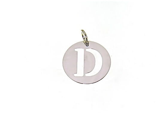 18k white gold round medal with initial D letter D made in Italy diameter 0.5 in.