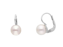 Load image into Gallery viewer, 18k white gold pendant leverback earrings with 7.5/8mm freshwater white pearls
