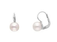 18k white gold pendant leverback earrings with 7.5/8mm freshwater white pearls.