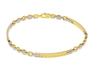 18K YELLOW WHITE GOLD MAN SEMI RIGID THIN BRACELET ALTERNATE 3mm PLATES SQUARES.