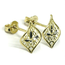 Load image into Gallery viewer, SOLID 18K YELLOW WHITE GOLD EARRINGS, PETAL, FLOWER, WAVY, 12x10 mm, RHOMBUS

