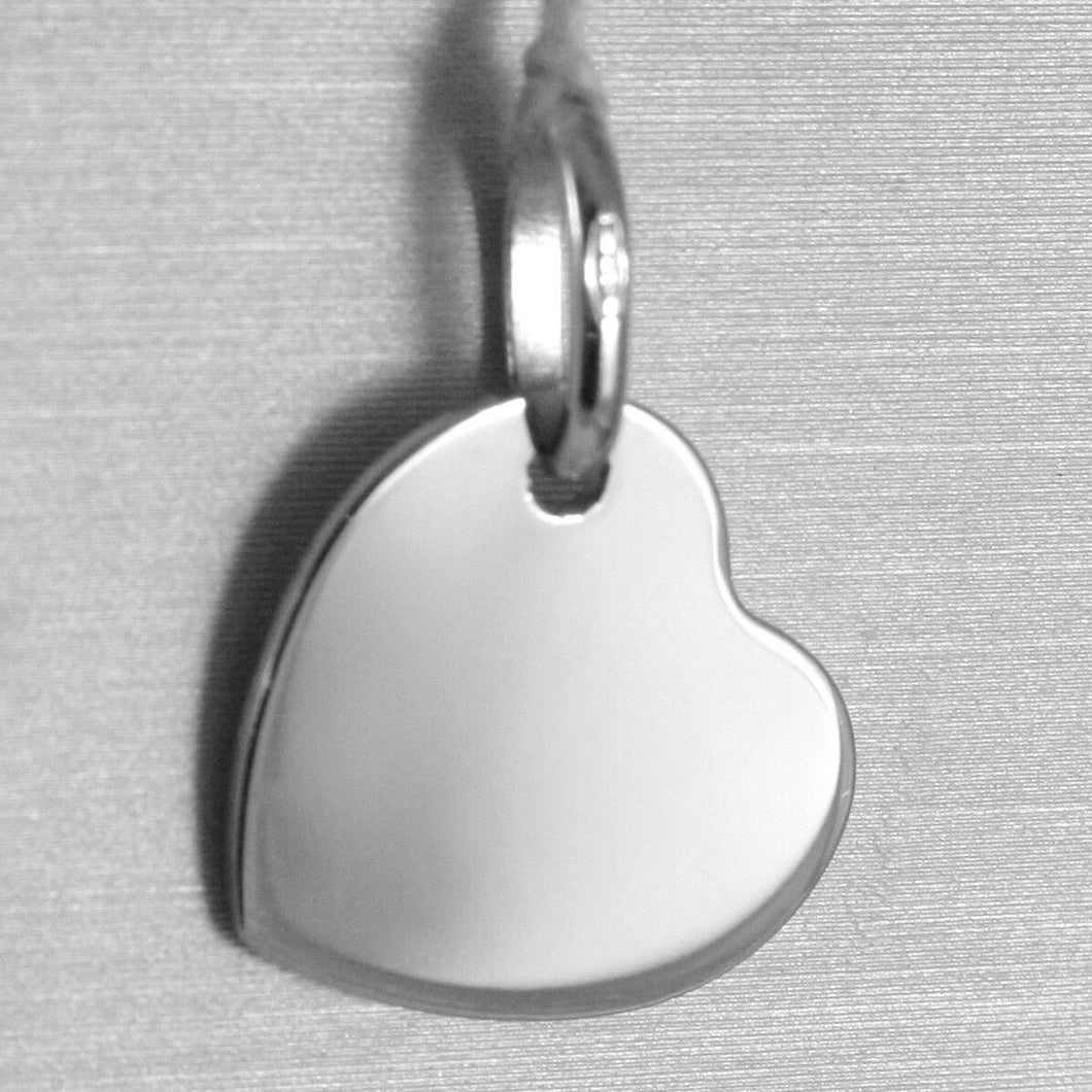 18k white gold heart engravable charm pendant 13 mm flat smooth made in Italy.