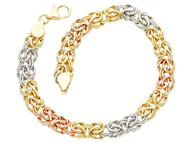 18K YELLOW WHITE ROSE GOLD BRACELET BYZANTINE ROUND TUBE LINK 6mm, 19cm, 7.5