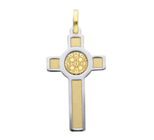 Load image into Gallery viewer, 18K YELLOW WHITE GOLD SATIN CROSS WITH SAINT BENEDICT MEDAL, 3cm, ITALY MADE.
