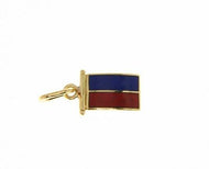 18k yellow gold nautical glazed flag letter e pendant charm medal enamel Italy.