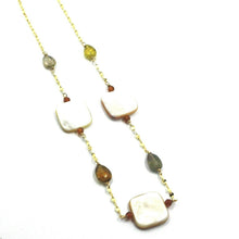 Load image into Gallery viewer, 18k yellow gold necklace oval chain, tourmaline drops, mother of pearl, 18&quot;.
