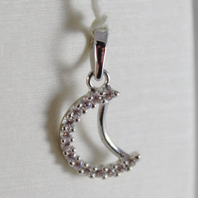 18k white gold mini moon pendant, length 0.71 inches, zirconia.