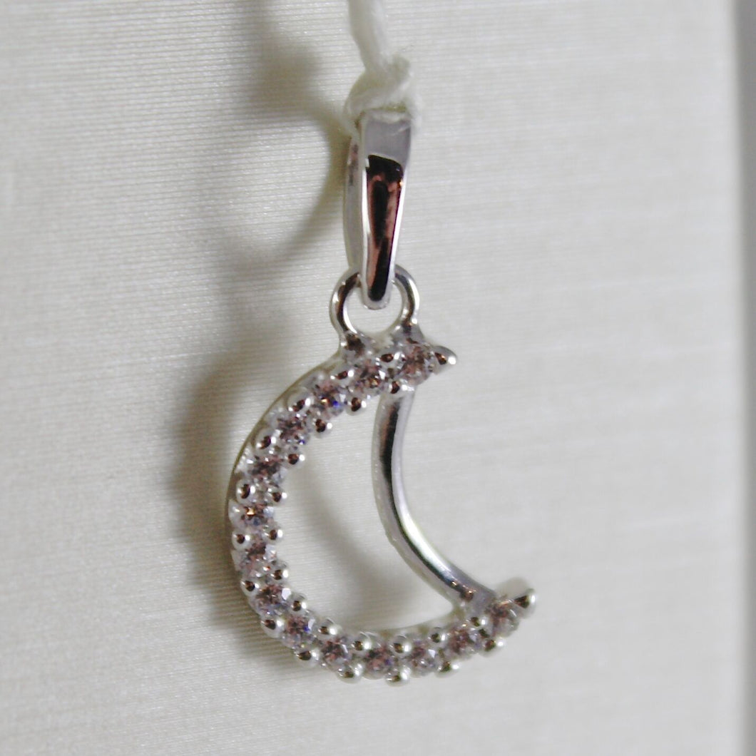 18k white gold mini moon pendant, length 0.71 inches, zirconia