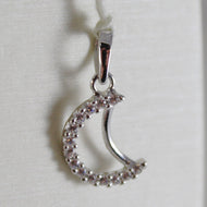 18k white gold mini moon pendant, length 0.71 inches, zirconia.