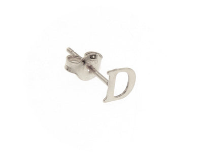18K WHITE GOLD BUTTON SINGLE EARRING, FLAT SMALL LETTER INITIAL D 6mm 0.24
