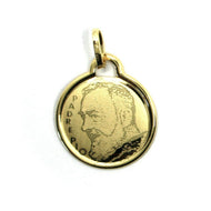 18k yellow round gold medal 18mm Saint Pio of Pietrelcina pendant.