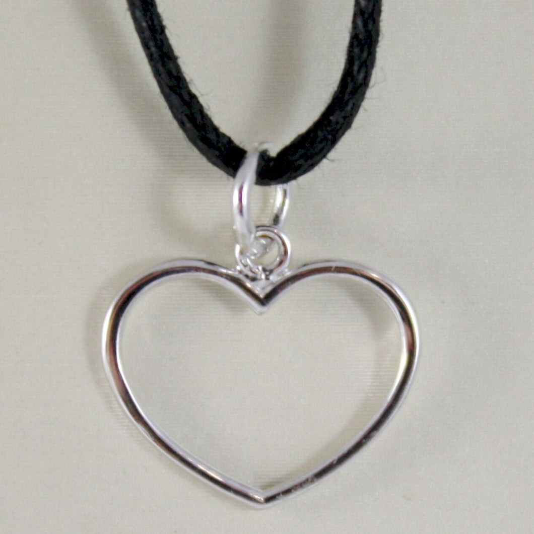 18k white gold heart pendant charm, 17 mm, luminous, bright, made in Italy.