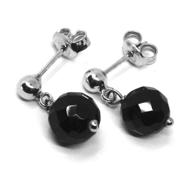 18k white gold pendant earrings, black onyx faceted sphere 8 mm, length 17mm.