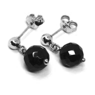 18k white gold pendant earrings, black onyx faceted sphere 8 mm, length 17mm.