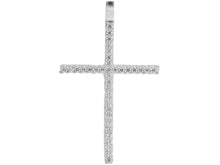 Load image into Gallery viewer, 18K WHITE GOLD 30mm CROSS WITH WHITE ROUND CUBIC ZIRCONIA
