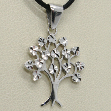 SOLID 18K WHITE GOLD 20 MM TREE OF LIFE WORKED PENDANT, LEAF HEART MADE IN ITALY.