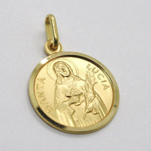 Load image into Gallery viewer, 18k yellow gold Holy St Saint Santa Lucia Lucy round medal pendant, small 13 mm.
