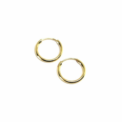 18K YELLOW GOLD ROUND CIRCLE HOOP SMALL EARRINGS DIAMETER 11mm x 1.2mm, ITALY.