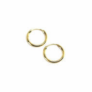 18K YELLOW GOLD ROUND CIRCLE HOOP SMALL EARRINGS DIAMETER 11mm x 1.2mm, ITALY.