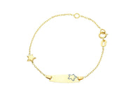 18k yellow gold kid child bracelet enamel star rolo chain engraving plate.