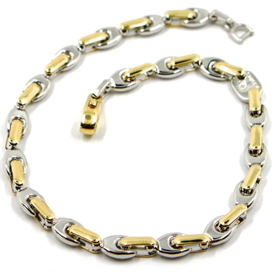 18k white yellow gold bracelet alternate 5mm oval drop & tube links, 21cm, 8.3