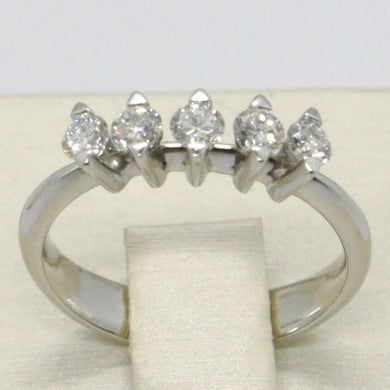 18k white gold band ring with 5 diamonds, 0.40 carats engagement, made in Italy.