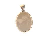 SOLID 18K WHITE GOLD GUARDIAN ANGEL OVAL MEDAL, 20mm WITH WORKED FRAME.