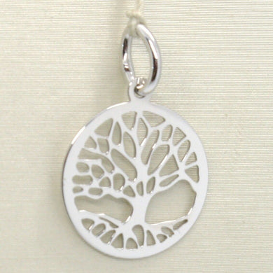 18k white gold tree of life round flat pendant charm, 0.85 inches made in Italy.