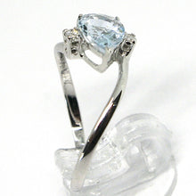 Load image into Gallery viewer, 18k white gold band ring aquamarine 1.00 drop cut &amp; diamonds, made in Italy.
