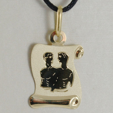 18k yellow gold zodiac sign medal, gemini, parchment engravable made in Italy.