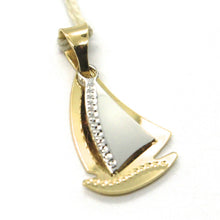 Load image into Gallery viewer, 18k yellow &amp; white gold pendant, sail boat, 0.63 inches, made in Italy.
