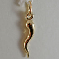 18K YELLOW GOLD ROUNDED MINI LUCKY HORN CORNICELLO CHARM PENDANT SHINY 0.91 MADE IN ITALY.