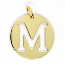 Load image into Gallery viewer, 18K YELLOW GOLD LUSTER ROUND MEDAL WITH LETTER M MADE IN ITALY DIAMETER 0.5 IN
