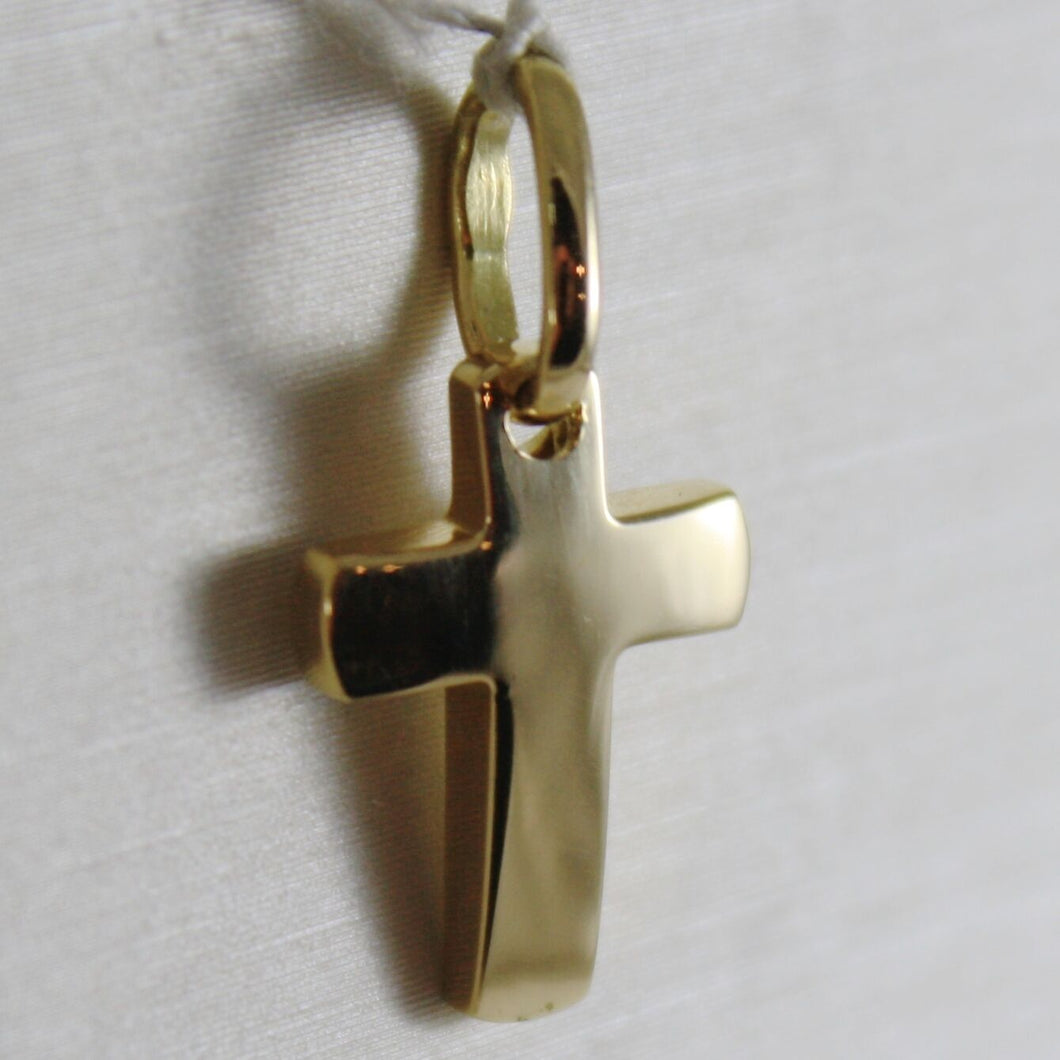 18K YELLOW GOLD MINI CROSS SQUARED ARCHED, SMOOTH, LUMINOUS, MADE IN ITALY