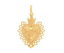 Load image into Gallery viewer, 18k yellow gold 23mm Jesus sacred heart pendant with cross, made in Italy
