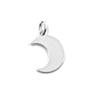 SOLID 18K WHITE GOLD PENDANT MINI MOON FLAT, LENGTH 1 CM, 0.4 INCHES, CHARM.