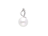 18k white gold pendant charm round freshwater white pearl 7 mm cubic zirconia.