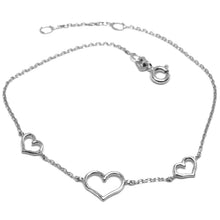 Load image into Gallery viewer, 18k white gold square rolo mini bracelet, 7.5 inches, 3 hearts, made in Italy.
