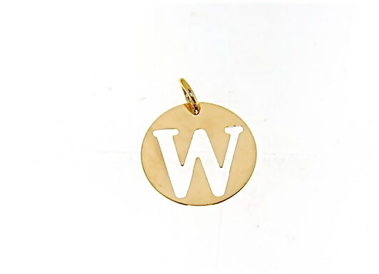18K YELLOW GOLD LUSTER ROUND MEDAL WITH LETTER W MADE IN ITALY DIAMETER 0.5 IN
