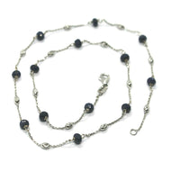 18k white gold necklace, alternate 4mm sapphire & 3mm faceted white balls, 24