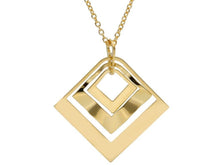 Load image into Gallery viewer, 18K YELLOW GOLD NECKLACE, 25mm TRIPLE ONDULATE RHOMBUS PENDANT, ROLO CHAIN.
