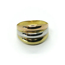 Load image into Gallery viewer, 18k rose yellow white gold band smooth ring, three rounded bands, made in Italy
