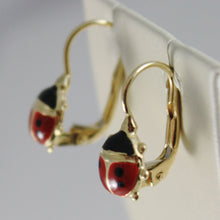 Load image into Gallery viewer, 18k yellow gold pendant earrings glazed ladybird ladybug for kids made in Italy.
