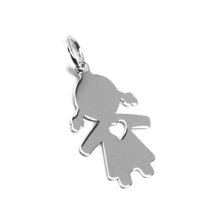 Load image into Gallery viewer, 18k white gold luster pendant with girl baby with heart perforat made in Italy.
