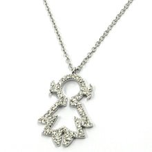 Load image into Gallery viewer, 18k white gold necklace, baby, child, girl, daughter pendant diamonds rolo chain.
