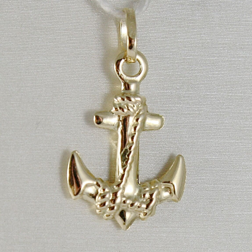18k yellow gold anchor rope charm pendant smooth luminous bright made in Italy