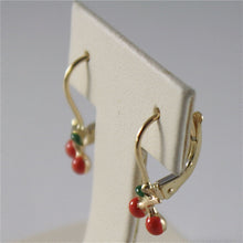 Load image into Gallery viewer, solid 18k yellow gold pendant earrings with cherry, leverback, made in Italy.
